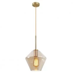 Top 10 ๐ Brand new โค๏ธ 9.1 in. W x 8.5 in. H 1-Light Amber Glass Champagne Gold Pendant Light by LamQee ๐ โญ