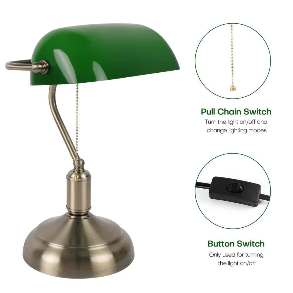 Hot Sale 🌟 Top 10 🎉 15 in. Antique Brass Indoor Adjustable Height Bankers Desk Lamp with Green Glass Shade by LamQee ✨ 🔥 - Image 6