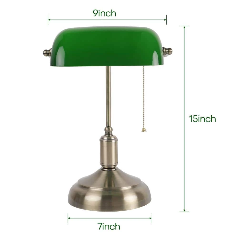 Hot Sale 🌟 Top 10 🎉 15 in. Antique Brass Indoor Adjustable Height Bankers Desk Lamp with Green Glass Shade by LamQee ✨ 🔥 - Image 7