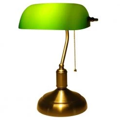 Hot Sale 🌟 Top 10 🎉 15 in. Antique Brass Indoor Adjustable Height Bankers Desk Lamp with Green Glass Shade by LamQee ✨ 🔥