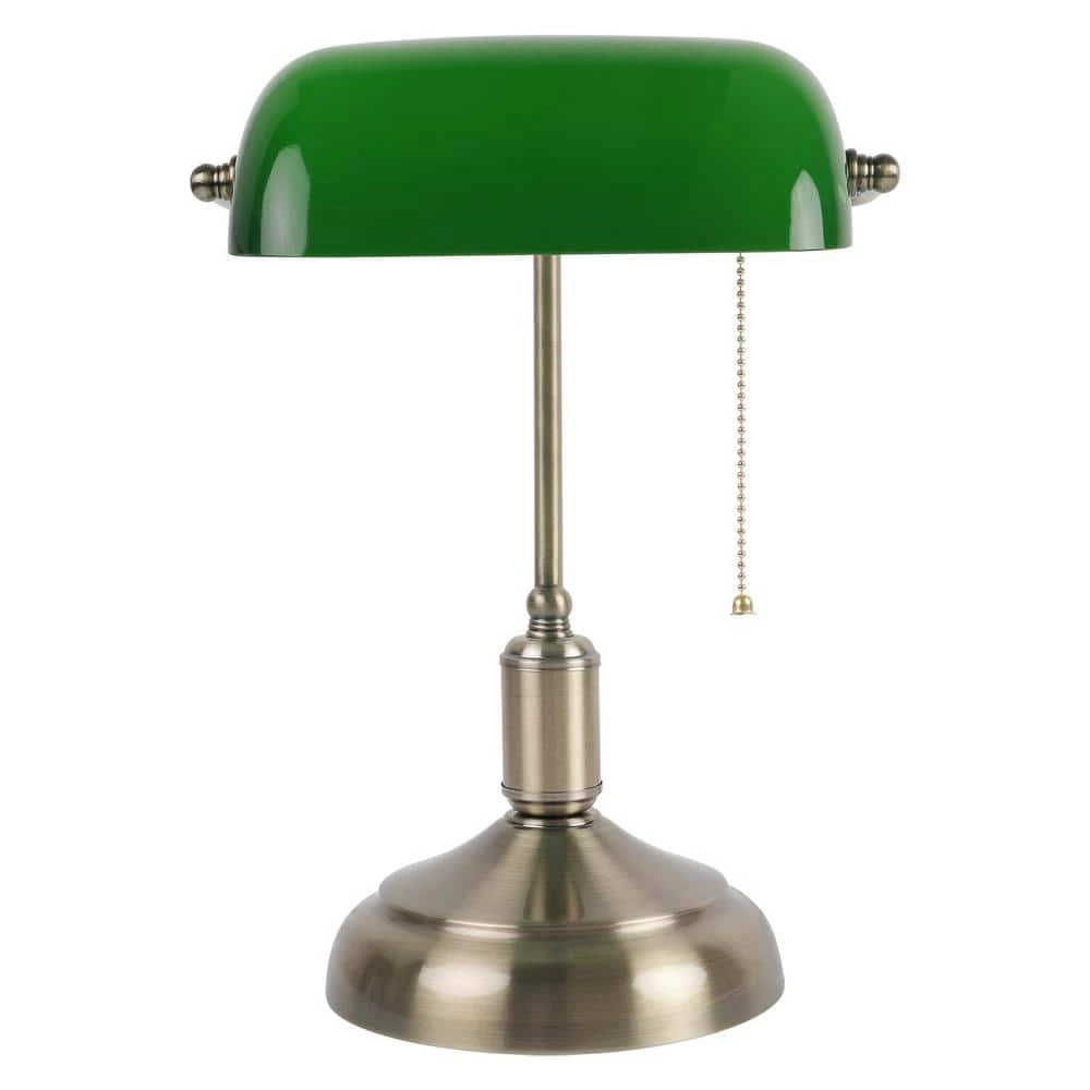 Hot Sale 🌟 Top 10 🎉 15 in. Antique Brass Indoor Adjustable Height Bankers Desk Lamp with Green Glass Shade by LamQee ✨ 🔥 - Image 4