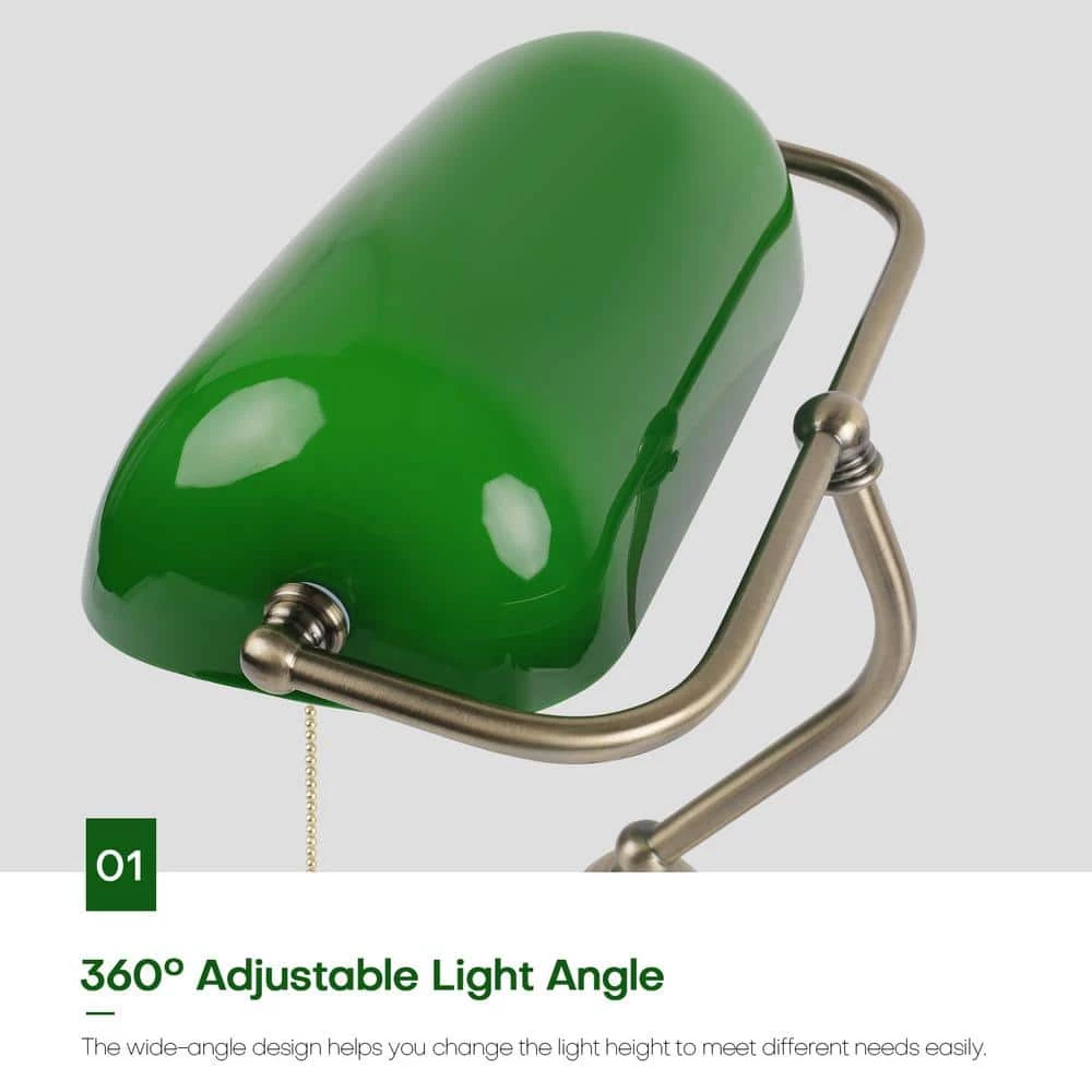 Hot Sale 🌟 Top 10 🎉 15 in. Antique Brass Indoor Adjustable Height Bankers Desk Lamp with Green Glass Shade by LamQee ✨ 🔥 - Image 8