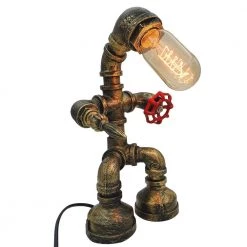 Discount ๐ Best Sale ๐ 13.4 in. Antique Bronze Indoor Steampunk Pipe Robot Lamp Table Desk Light by LamQee ๐ ๐