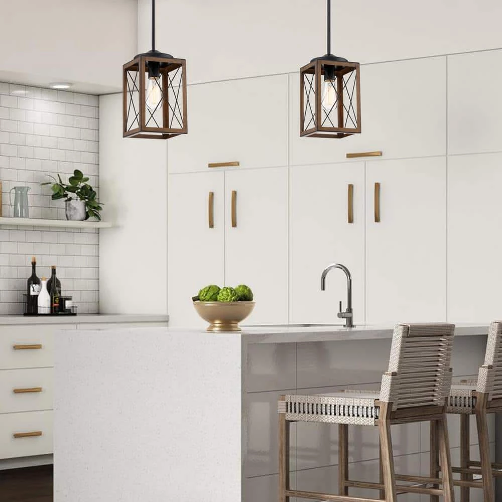 Brand new ๐ Best deal ๐ฅ 1-Light Cage Mini Pendant Light with Matte Black and Barnwood Accents by Hukoro ๐ ๐ - Image 3