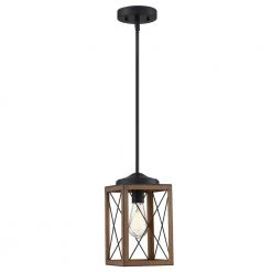 Brand new 🎁 Best deal 🔥 1-Light Cage Mini Pendant Light with Matte Black and Barnwood Accents by Hukoro 👍 😉