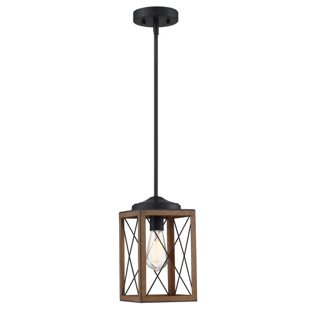 Brand new ๐ Best deal ๐ฅ 1-Light Cage Mini Pendant Light with Matte Black and Barnwood Accents by Hukoro ๐ ๐