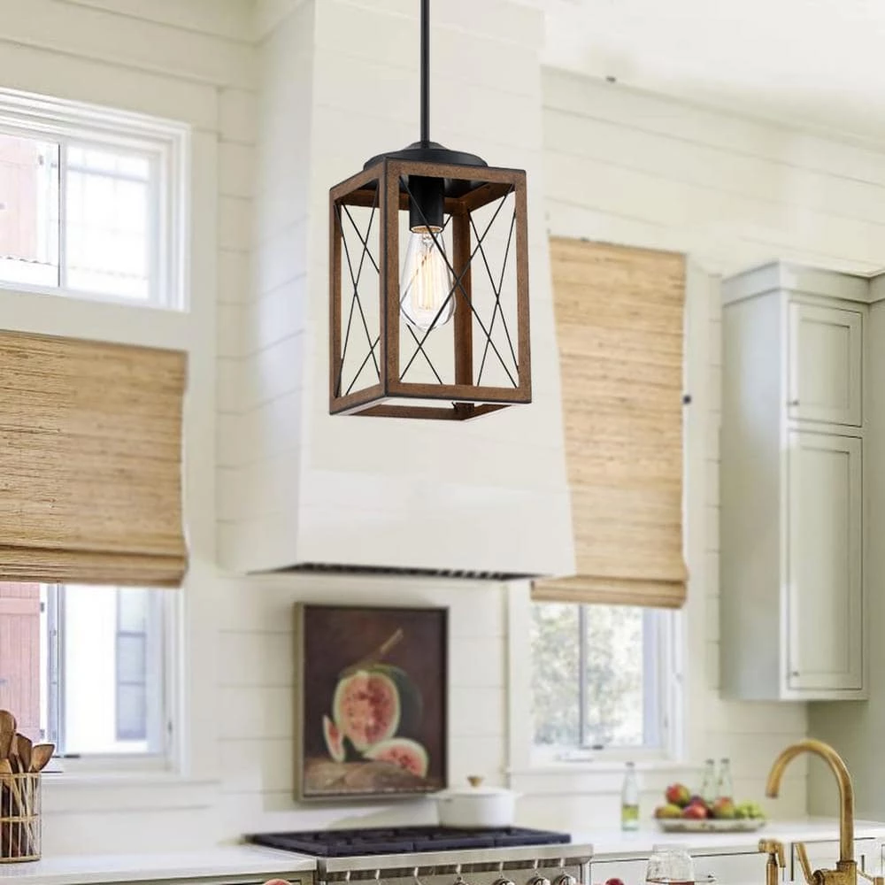 Brand new ๐ Best deal ๐ฅ 1-Light Cage Mini Pendant Light with Matte Black and Barnwood Accents by Hukoro ๐ ๐ - Image 2