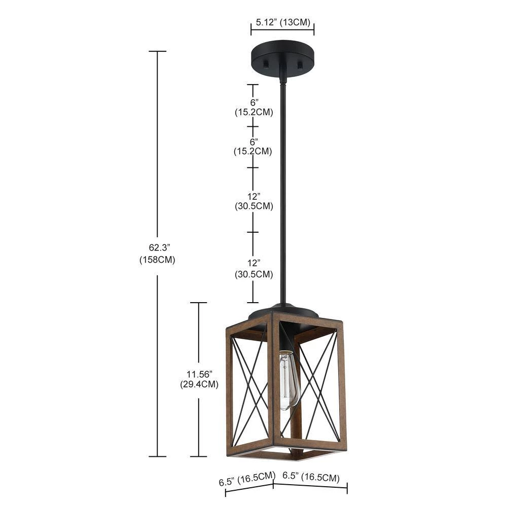 Brand new ๐ Best deal ๐ฅ 1-Light Cage Mini Pendant Light with Matte Black and Barnwood Accents by Hukoro ๐ ๐ - Image 6