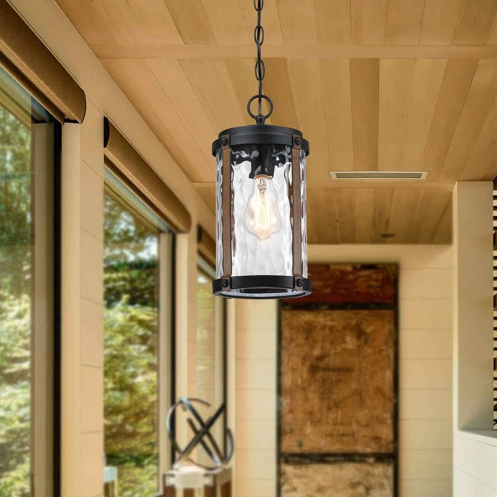Cheap ๐ Best Sale ๐งจ Alfa 1-Light Matte Black and Barnwood Accents Outdoor Hanging Lantern Pendant Light with Water Glass Shade by Hukoro ๐คฉ ๐คฉ - Image 4