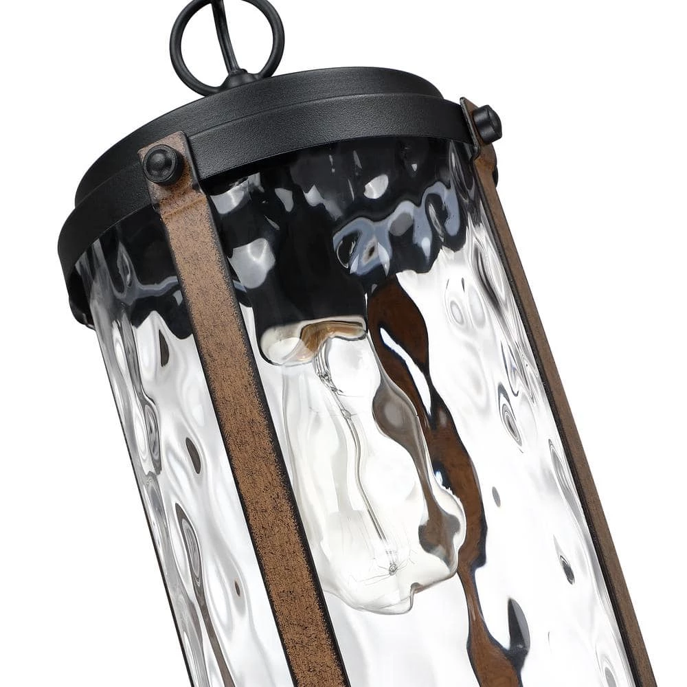 Cheap ๐ Best Sale ๐งจ Alfa 1-Light Matte Black and Barnwood Accents Outdoor Hanging Lantern Pendant Light with Water Glass Shade by Hukoro ๐คฉ ๐คฉ - Image 5