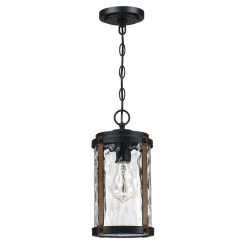 Cheap ๐ Best Sale ๐งจ Alfa 1-Light Matte Black and Barnwood Accents Outdoor Hanging Lantern Pendant Light with Water Glass Shade by Hukoro ๐คฉ ๐คฉ