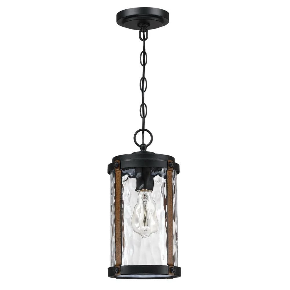 Cheap ๐ Best Sale ๐งจ Alfa 1-Light Matte Black and Barnwood Accents Outdoor Hanging Lantern Pendant Light with Water Glass Shade by Hukoro ๐คฉ ๐คฉ