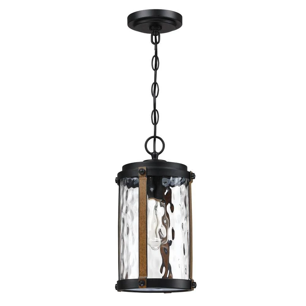Cheap ๐ Best Sale ๐งจ Alfa 1-Light Matte Black and Barnwood Accents Outdoor Hanging Lantern Pendant Light with Water Glass Shade by Hukoro ๐คฉ ๐คฉ - Image 2