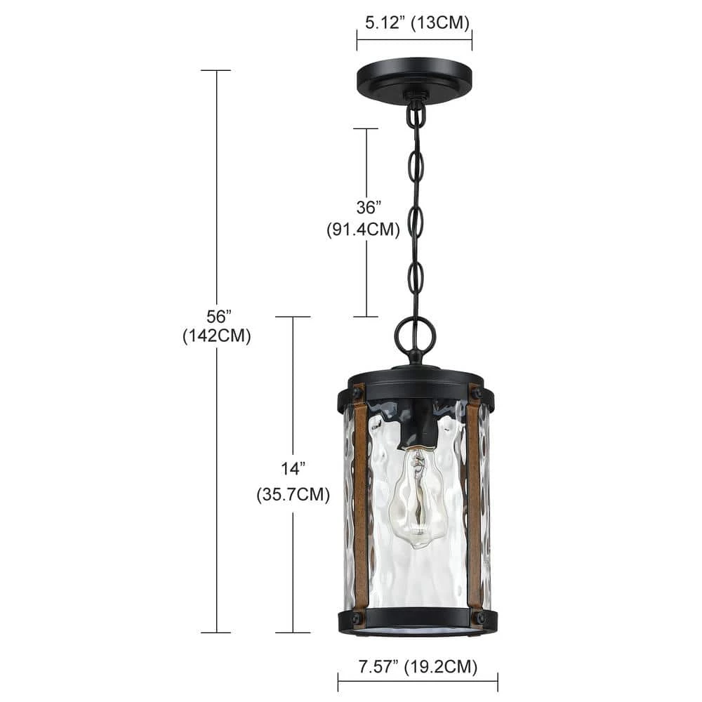Cheap ๐ Best Sale ๐งจ Alfa 1-Light Matte Black and Barnwood Accents Outdoor Hanging Lantern Pendant Light with Water Glass Shade by Hukoro ๐คฉ ๐คฉ - Image 6