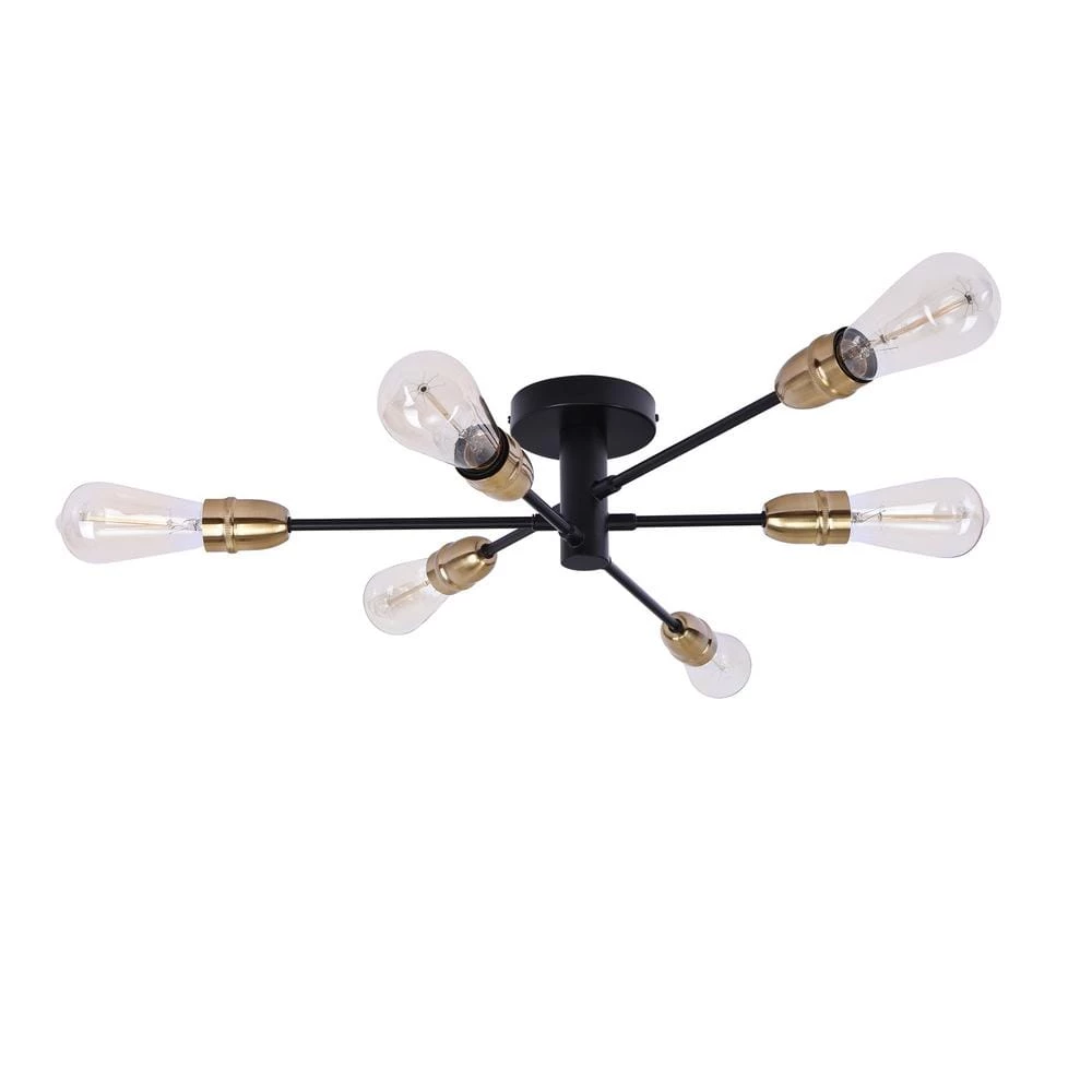 Cheap โ๏ธ Best Pirce ๐ฏ Edick 23.23 in. 6-Light Black and Brass Sputnik Semi Flush Mount by RRTYO ๐ ๐