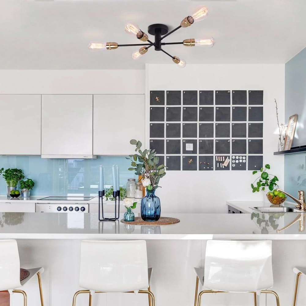 Cheap โ๏ธ Best Pirce ๐ฏ Edick 23.23 in. 6-Light Black and Brass Sputnik Semi Flush Mount by RRTYO ๐ ๐ - Image 4