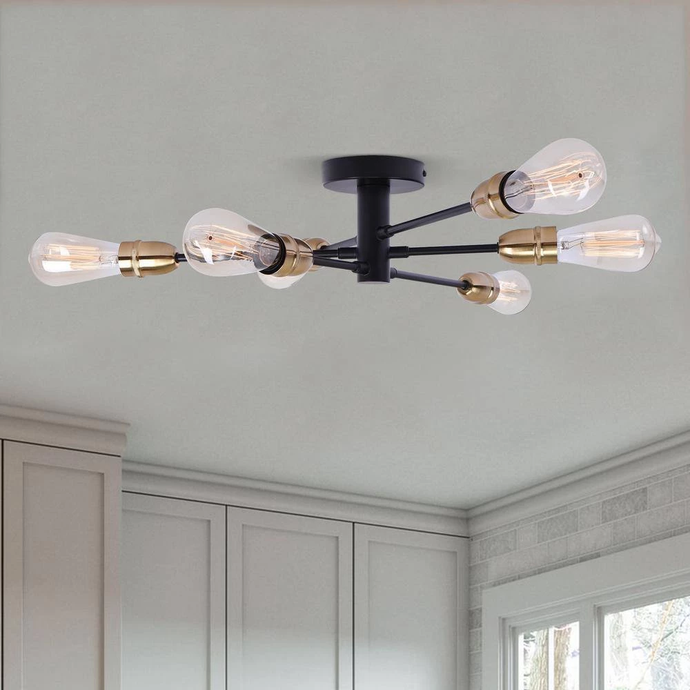 Cheap โ๏ธ Best Pirce ๐ฏ Edick 23.23 in. 6-Light Black and Brass Sputnik Semi Flush Mount by RRTYO ๐ ๐ - Image 5