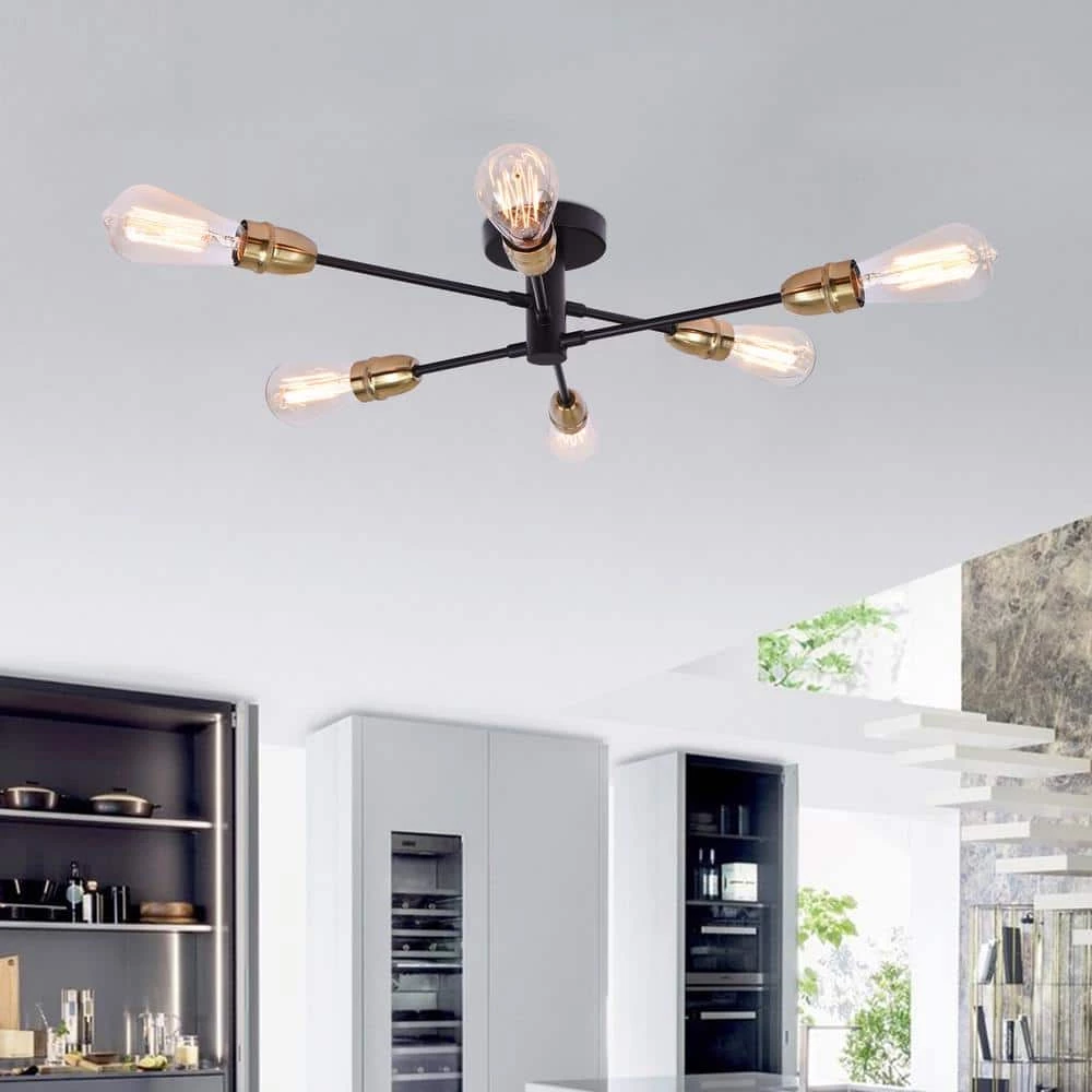 Cheap โ๏ธ Best Pirce ๐ฏ Edick 23.23 in. 6-Light Black and Brass Sputnik Semi Flush Mount by RRTYO ๐ ๐ - Image 2