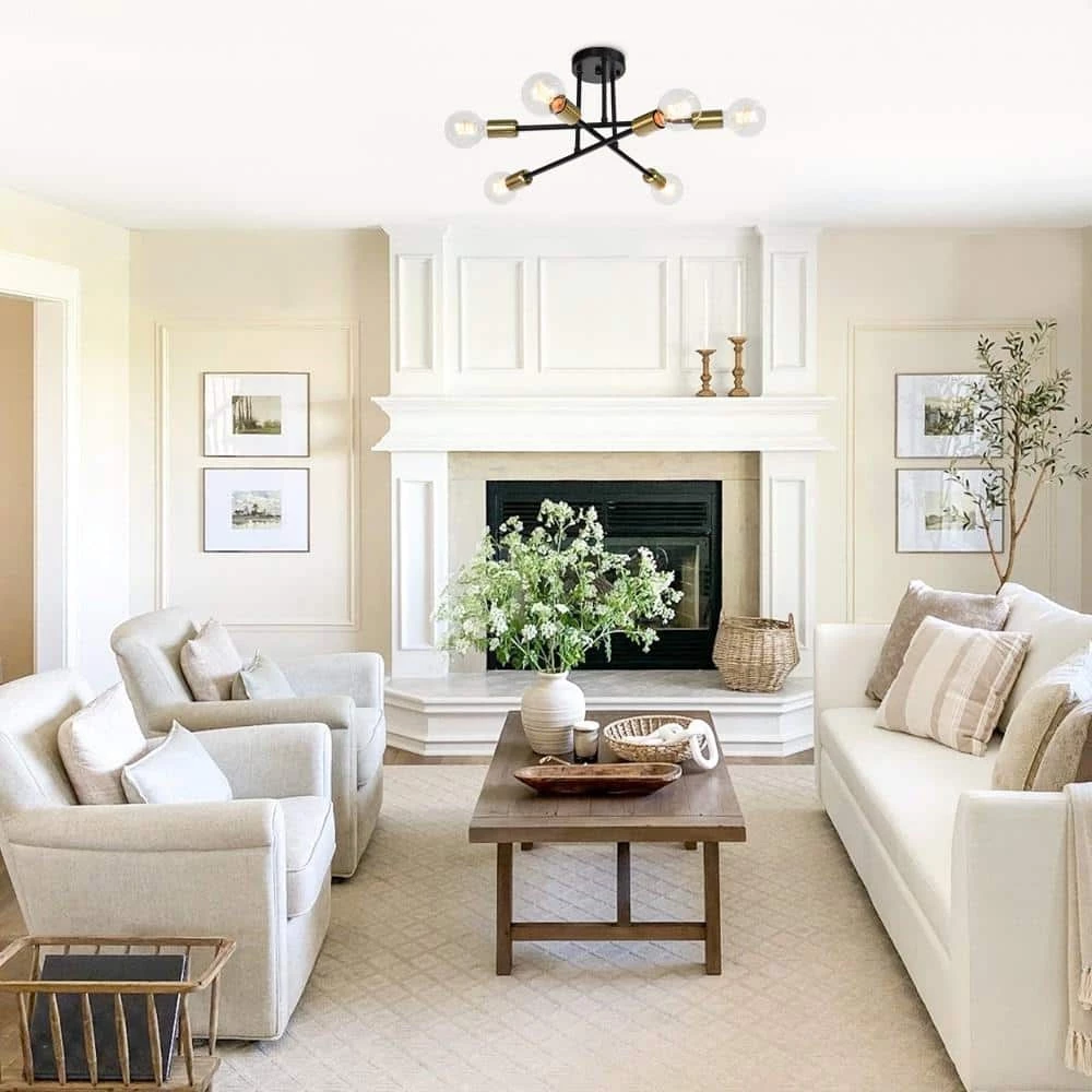 Deals ๐งจ Promo ๐ Highlandville 23.62 in. 6-Light Black and Gold Sputnik Semi Flush Mount by RRTYO โ๏ธ ๐ - Image 5