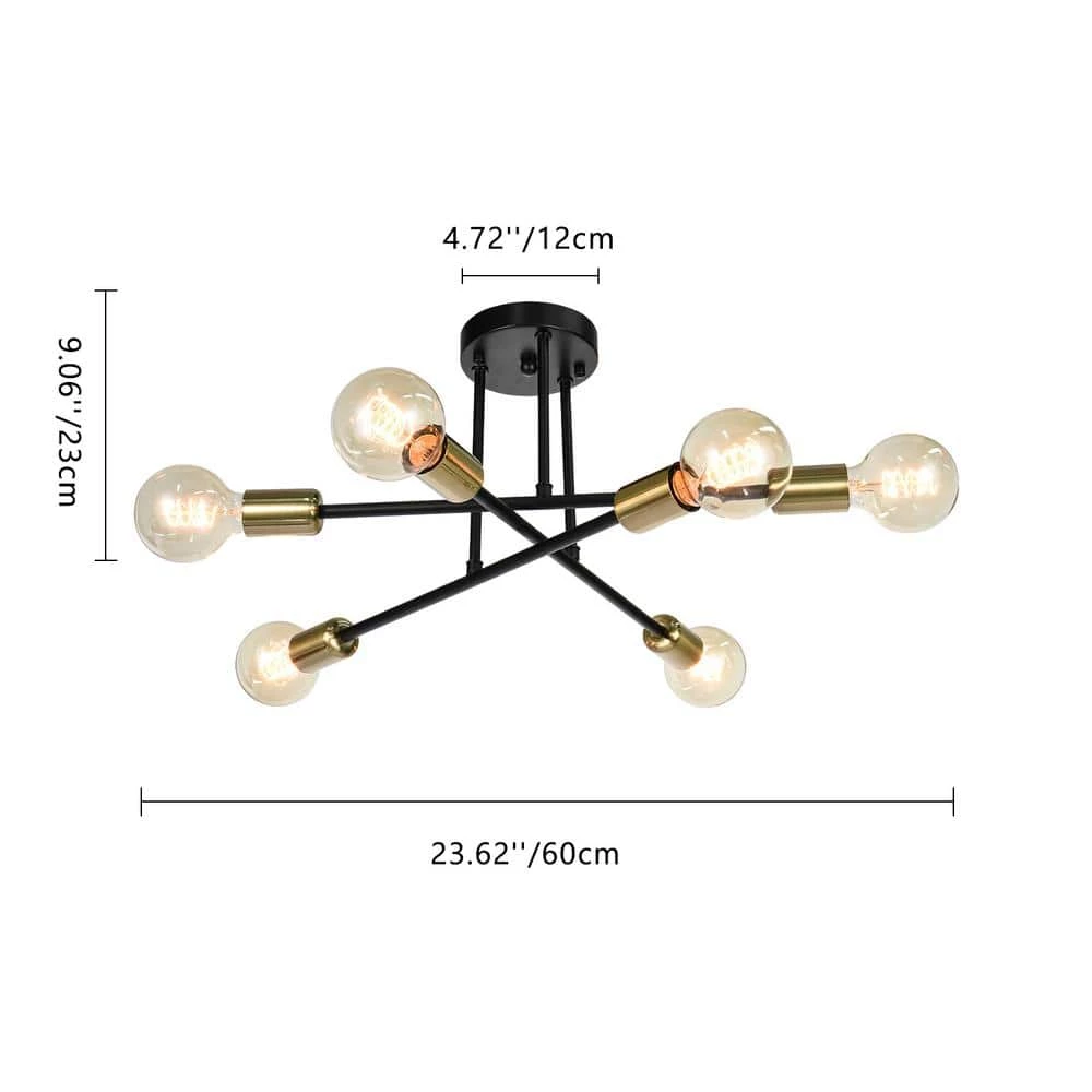 Deals ๐งจ Promo ๐ Highlandville 23.62 in. 6-Light Black and Gold Sputnik Semi Flush Mount by RRTYO โ๏ธ ๐ - Image 3