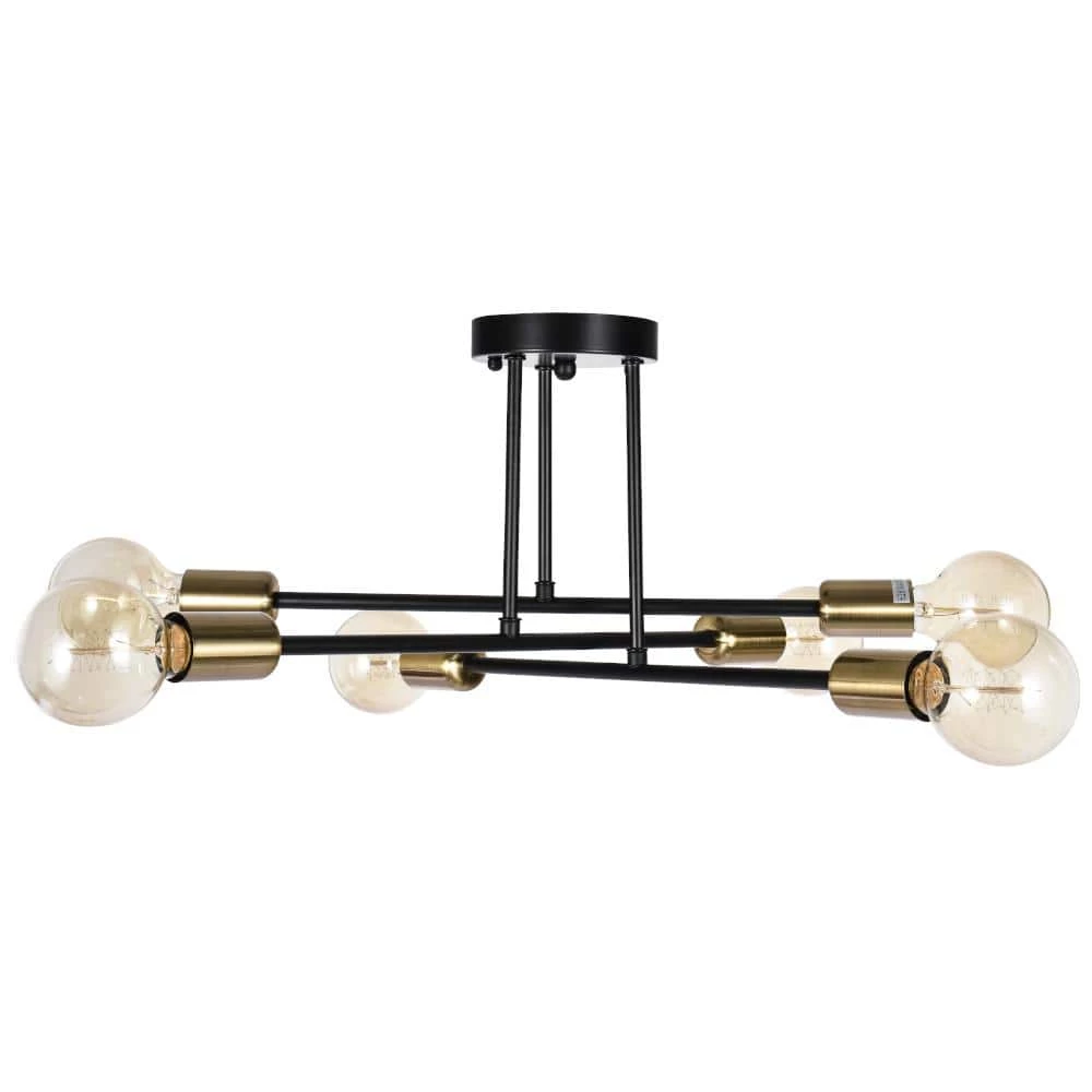 Deals ๐งจ Promo ๐ Highlandville 23.62 in. 6-Light Black and Gold Sputnik Semi Flush Mount by RRTYO โ๏ธ ๐ - Image 9