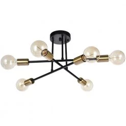 Deals 🧨 Promo 👏 Highlandville 23.62 in. 6-Light Black and Gold Sputnik Semi Flush Mount by RRTYO ✔️ 🔔