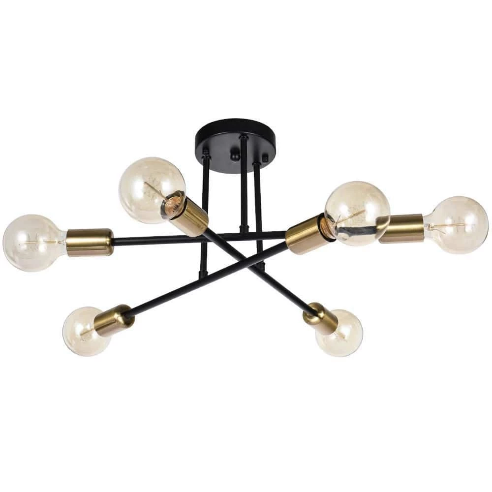Deals ๐งจ Promo ๐ Highlandville 23.62 in. 6-Light Black and Gold Sputnik Semi Flush Mount by RRTYO โ๏ธ ๐