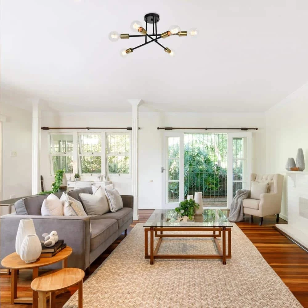 Deals ๐งจ Promo ๐ Highlandville 23.62 in. 6-Light Black and Gold Sputnik Semi Flush Mount by RRTYO โ๏ธ ๐ - Image 6