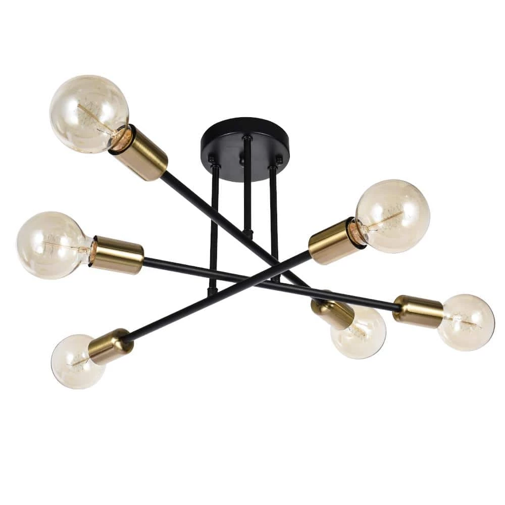 Deals ๐งจ Promo ๐ Highlandville 23.62 in. 6-Light Black and Gold Sputnik Semi Flush Mount by RRTYO โ๏ธ ๐ - Image 7