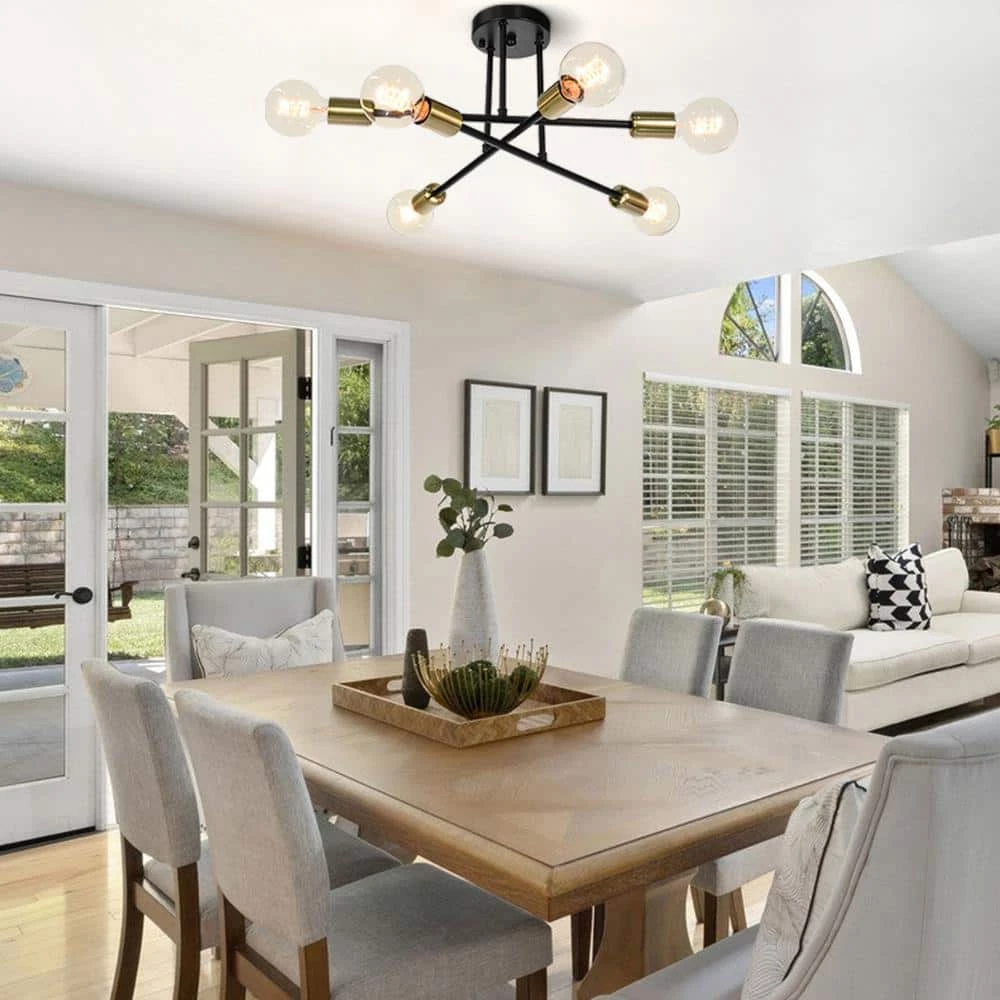 Deals ๐งจ Promo ๐ Highlandville 23.62 in. 6-Light Black and Gold Sputnik Semi Flush Mount by RRTYO โ๏ธ ๐ - Image 4