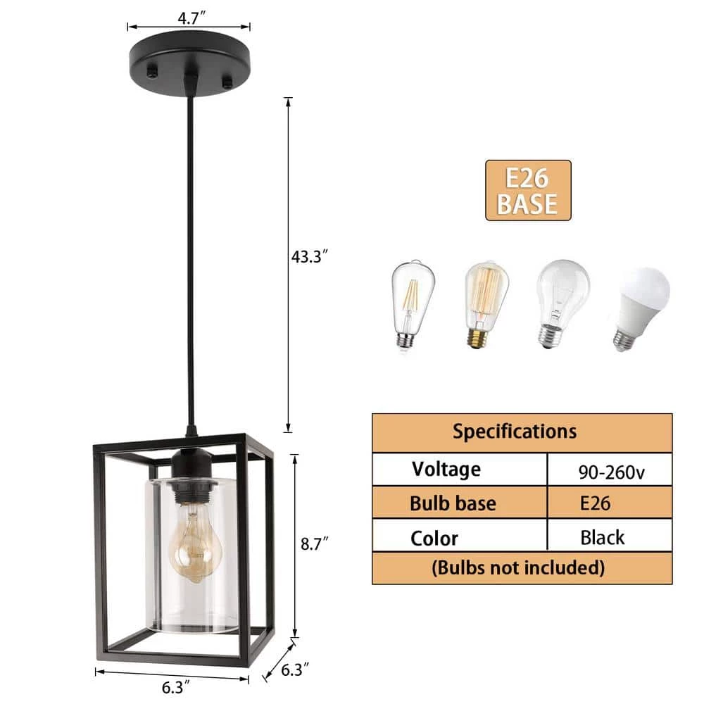 Promo โญ Wholesale โค๏ธ 1-Light Black/Glass Mini Pendant Light with Cage Shade for Living Room Bedroom Kitchen Farmhouse by LamQee ๐ ๐ - Image 5