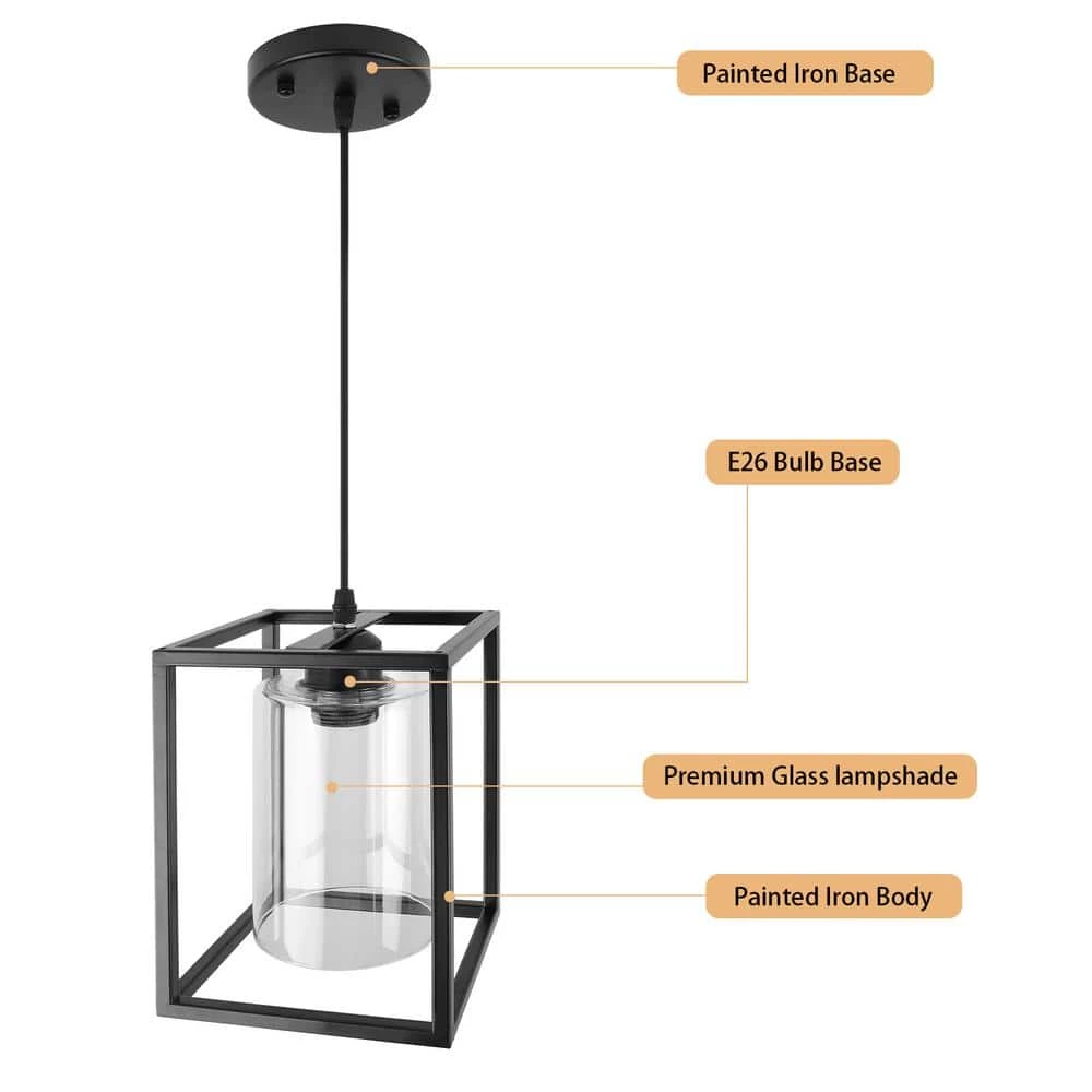 Promo โญ Wholesale โค๏ธ 1-Light Black/Glass Mini Pendant Light with Cage Shade for Living Room Bedroom Kitchen Farmhouse by LamQee ๐ ๐ - Image 6