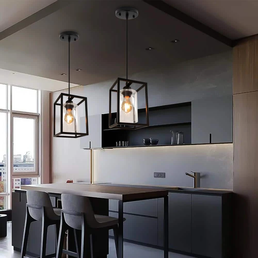 Promo โญ Wholesale โค๏ธ 1-Light Black/Glass Mini Pendant Light with Cage Shade for Living Room Bedroom Kitchen Farmhouse by LamQee ๐ ๐ - Image 4