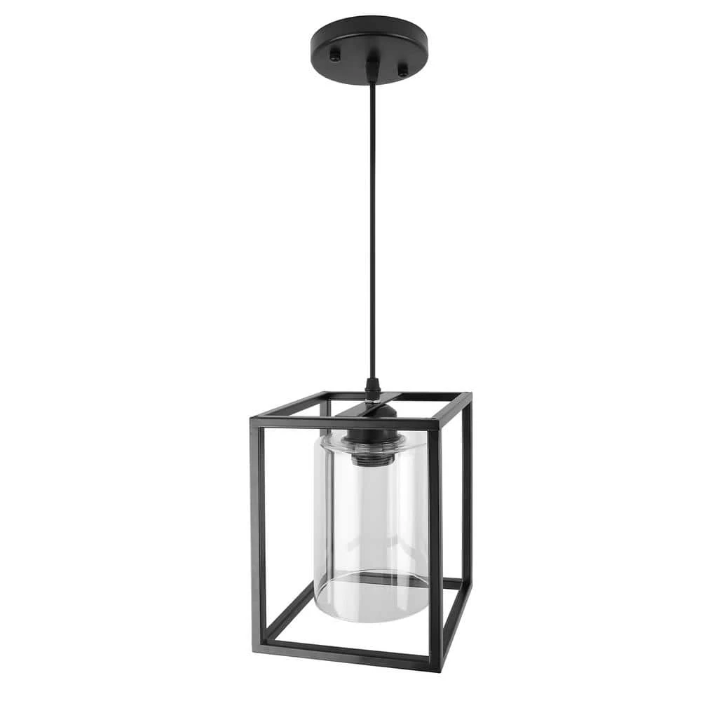 Promo โญ Wholesale โค๏ธ 1-Light Black/Glass Mini Pendant Light with Cage Shade for Living Room Bedroom Kitchen Farmhouse by LamQee ๐ ๐