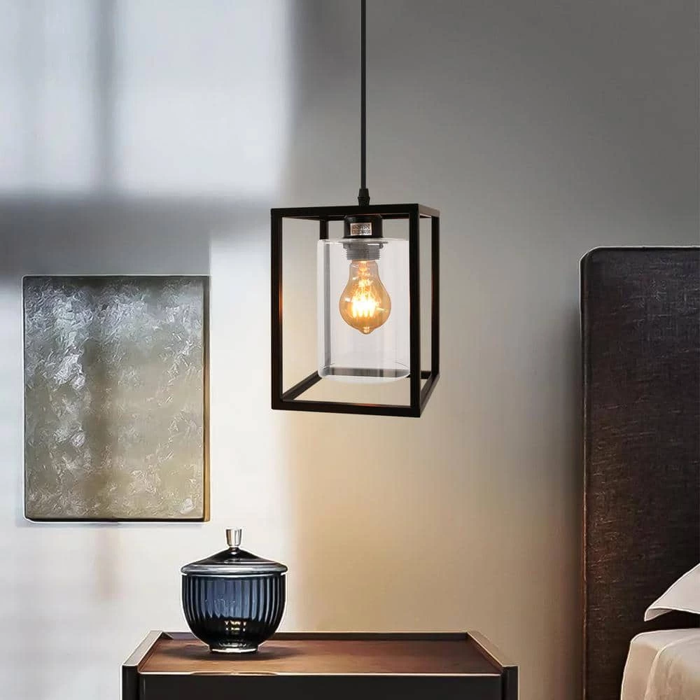 Promo โญ Wholesale โค๏ธ 1-Light Black/Glass Mini Pendant Light with Cage Shade for Living Room Bedroom Kitchen Farmhouse by LamQee ๐ ๐ - Image 3
