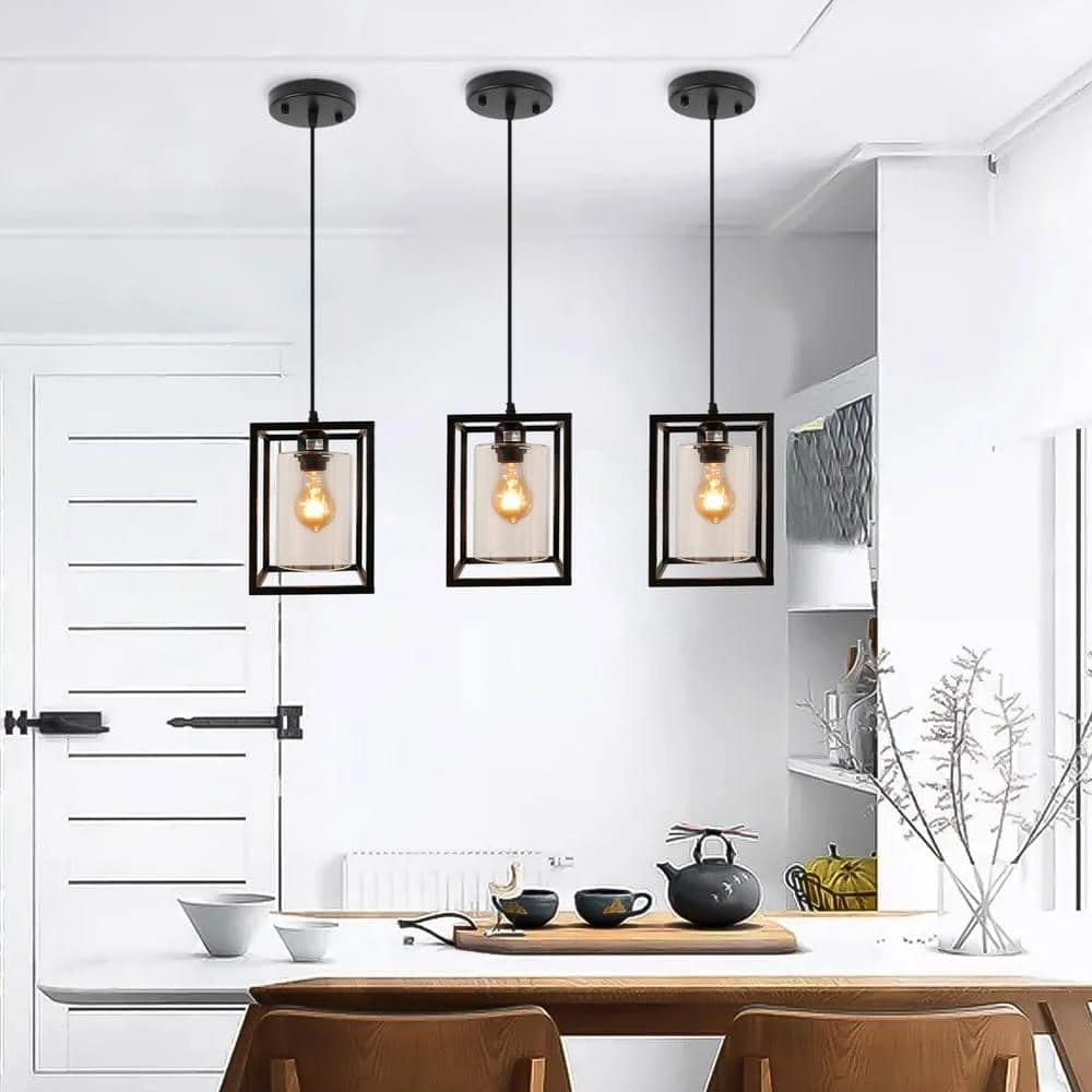 Promo โญ Wholesale โค๏ธ 1-Light Black/Glass Mini Pendant Light with Cage Shade for Living Room Bedroom Kitchen Farmhouse by LamQee ๐ ๐ - Image 2