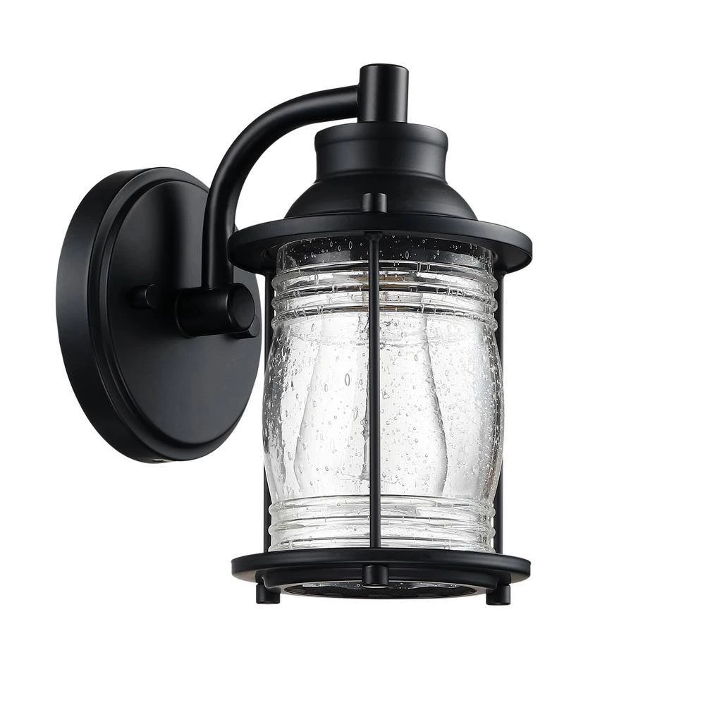 Hot Sale 🔔 Deals 👍 Martin 1-Light Black Outdoor Wall Lantern Sconce with Seeded Glass Shade by Hukoro 🥰 ✨ - Image 7