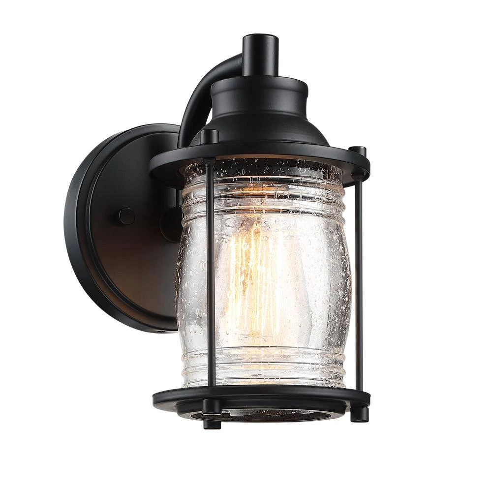 Hot Sale 🔔 Deals 👍 Martin 1-Light Black Outdoor Wall Lantern Sconce with Seeded Glass Shade by Hukoro 🥰 ✨ - Image 5