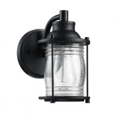 Hot Sale ๐ Deals ๐ Martin 1-Light Black Outdoor Wall Lantern Sconce with Seeded Glass Shade by Hukoro ๐ฅฐ โจ