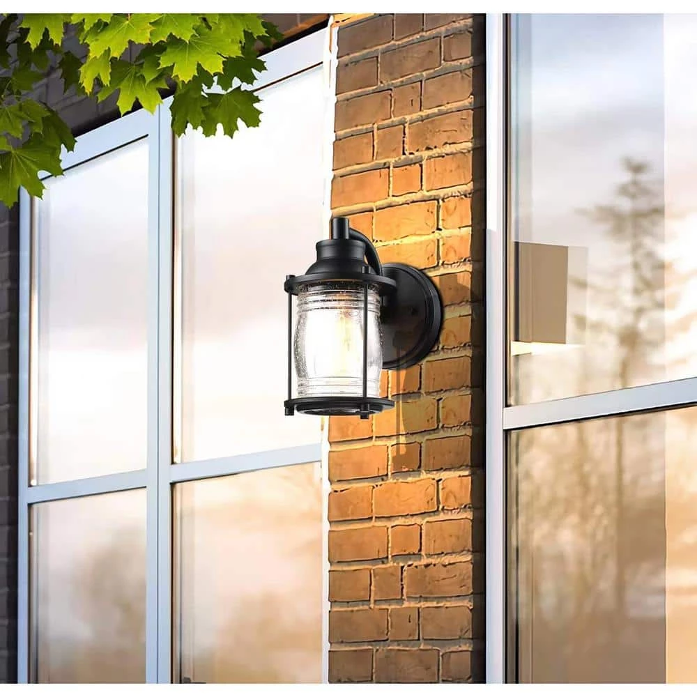 Hot Sale 🔔 Deals 👍 Martin 1-Light Black Outdoor Wall Lantern Sconce with Seeded Glass Shade by Hukoro 🥰 ✨ - Image 2