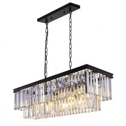 New 🧨 Outlet 🛒 6-Light 2-Tier Black Rectangular Chandelier Light Fixture Linear Island Lighting With K9 Crystals Adjustable by LamQee 🧨 😍