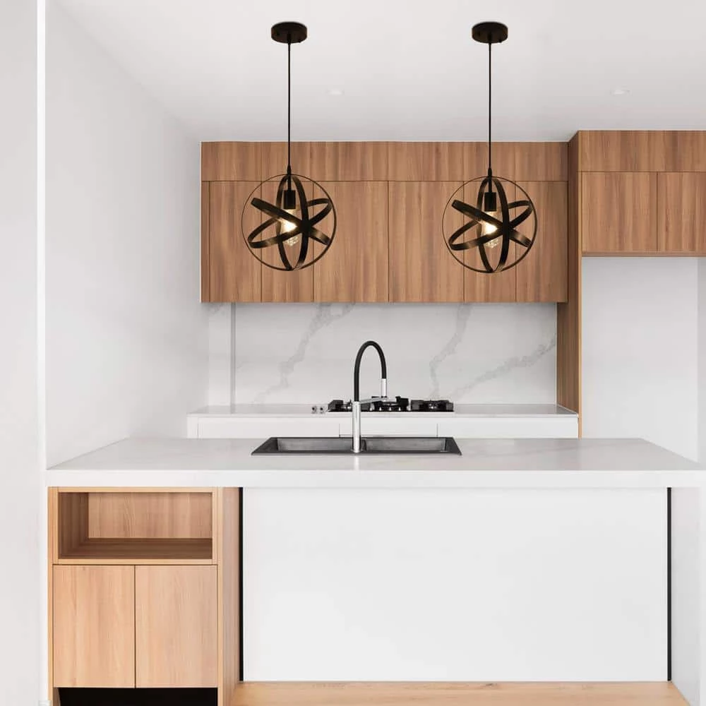 Discount โจ Flash Sale ๐ 1 Light Black Wrought Iron Globe Mini Pendant Light with Spherical Metal Strap Shade by LamQee ๐ โญ - Image 5