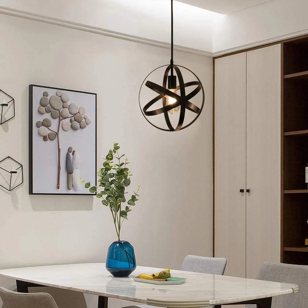 Discount โจ Flash Sale ๐ 1 Light Black Wrought Iron Globe Mini Pendant Light with Spherical Metal Strap Shade by LamQee ๐ โญ - Image 4