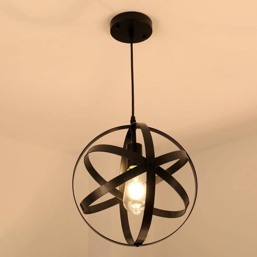 Discount โจ Flash Sale ๐ 1 Light Black Wrought Iron Globe Mini Pendant Light with Spherical Metal Strap Shade by LamQee ๐ โญ - Image 3