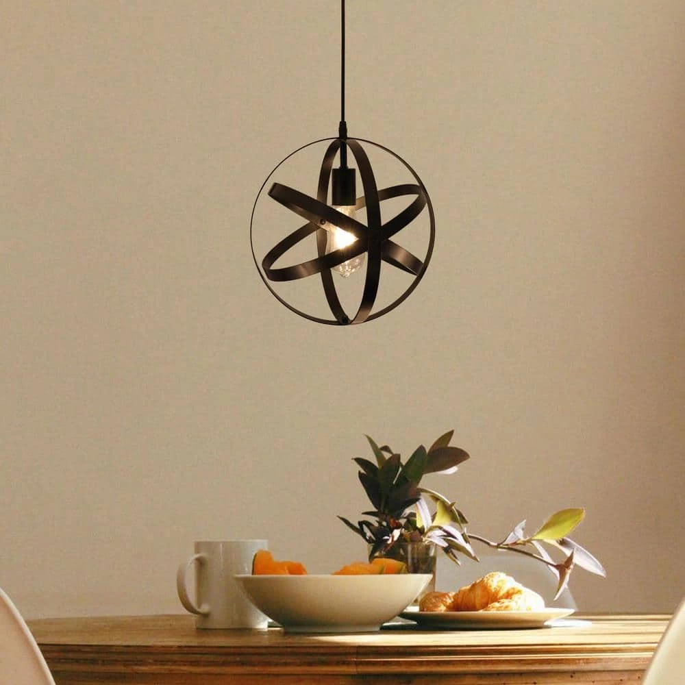Discount โจ Flash Sale ๐ 1 Light Black Wrought Iron Globe Mini Pendant Light with Spherical Metal Strap Shade by LamQee ๐ โญ - Image 2