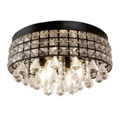Top 10 โจ Brand new ๐ 15 in. 4-Light Black Flush Mount Chandelier with Round Beaded Crystal Shade by LamQee ๐ โ