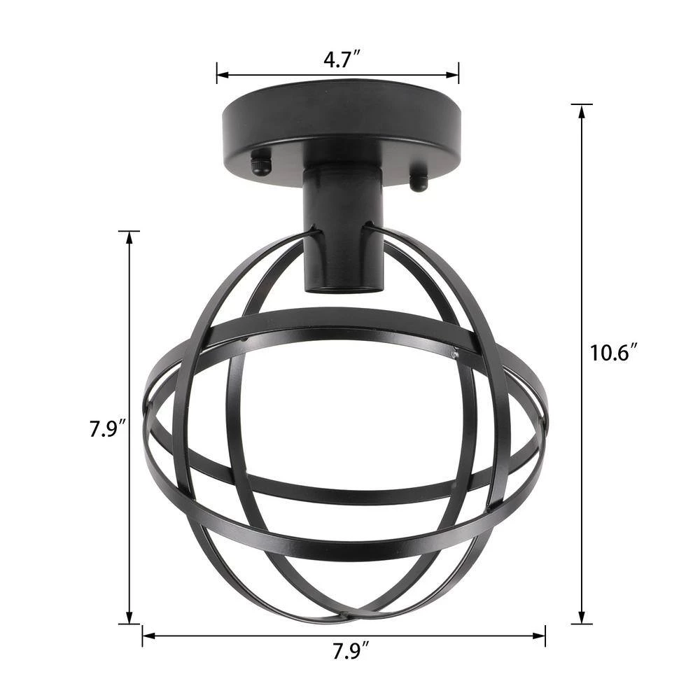 Cheapest ๐งจ Best Sale ๐ฅฐ 7.9 in. 1-Light Black Globe Semi-Flush Mount Light with Spherical Metal Strap Shade by LamQee ๐ โ - Image 6