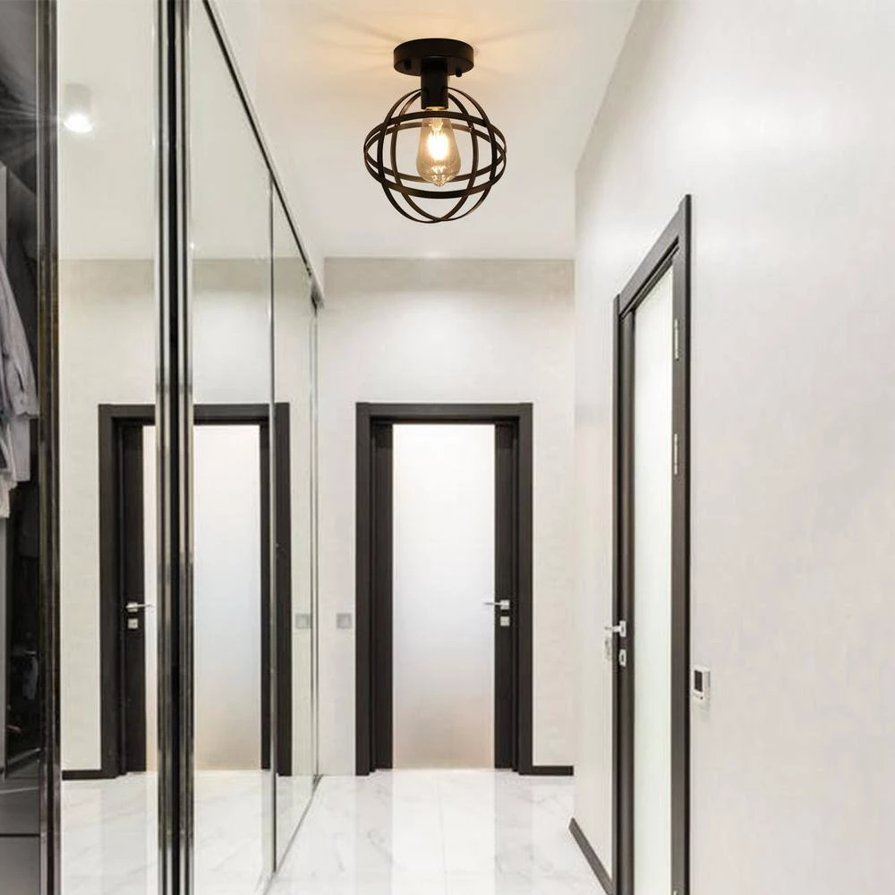 Cheapest ๐งจ Best Sale ๐ฅฐ 7.9 in. 1-Light Black Globe Semi-Flush Mount Light with Spherical Metal Strap Shade by LamQee ๐ โ - Image 4