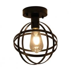 Cheapest ๐งจ Best Sale ๐ฅฐ 7.9 in. 1-Light Black Globe Semi-Flush Mount Light with Spherical Metal Strap Shade by LamQee ๐ โ