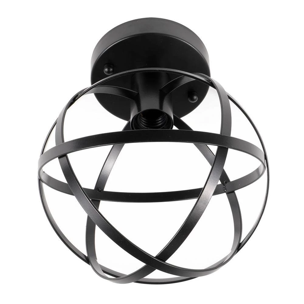 Cheapest ๐งจ Best Sale ๐ฅฐ 7.9 in. 1-Light Black Globe Semi-Flush Mount Light with Spherical Metal Strap Shade by LamQee ๐ โ - Image 8